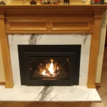 Gas powered fireplace with marble border