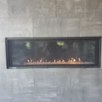 gas powered fireplace in separating wall