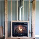 gas powered fireplace during installation