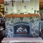 gas powered fireplace with bench attached