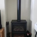 gas powered fireplace on plaftorm