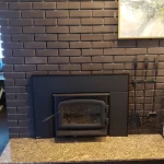 wood burning fireplace on platform